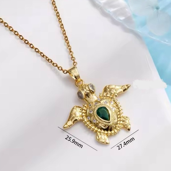 Jewelry - Gold Filled Cubic Zirconia Turtle Necklace